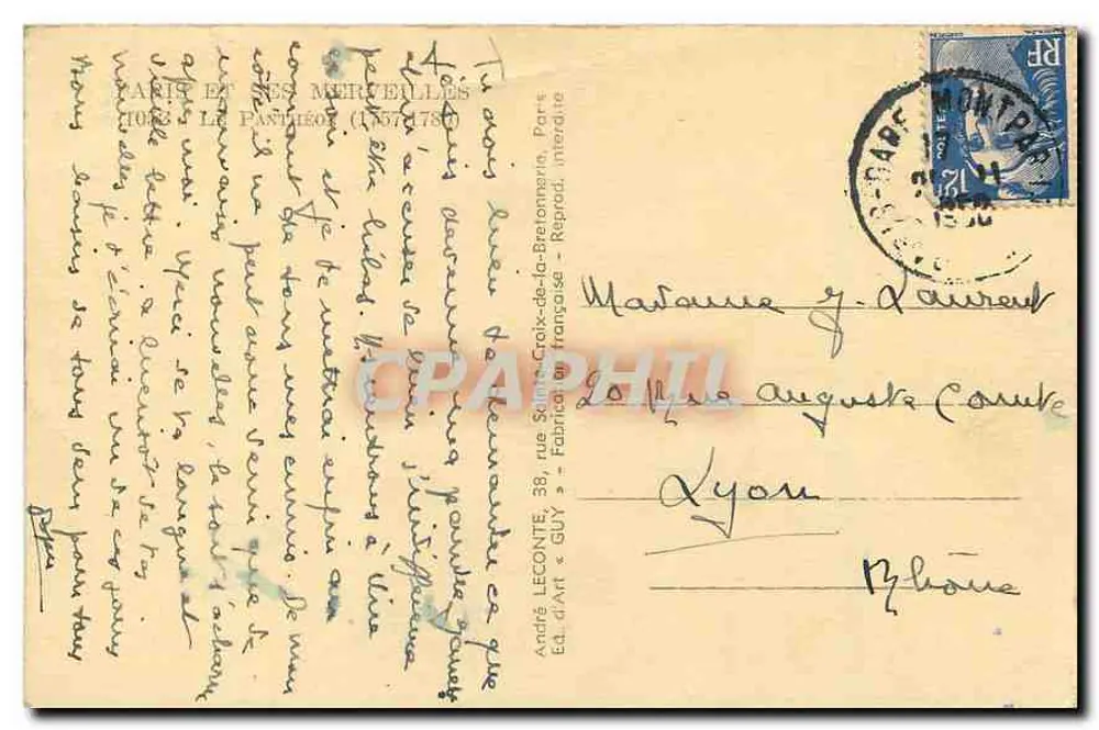 La Madeleine à Paris — éditeur André Guy, n° 1114 - Verso