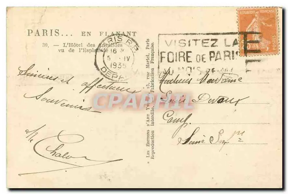 Paris — L'Hôtel des Invalides vu de l'Esplanade — Yvon - Verso