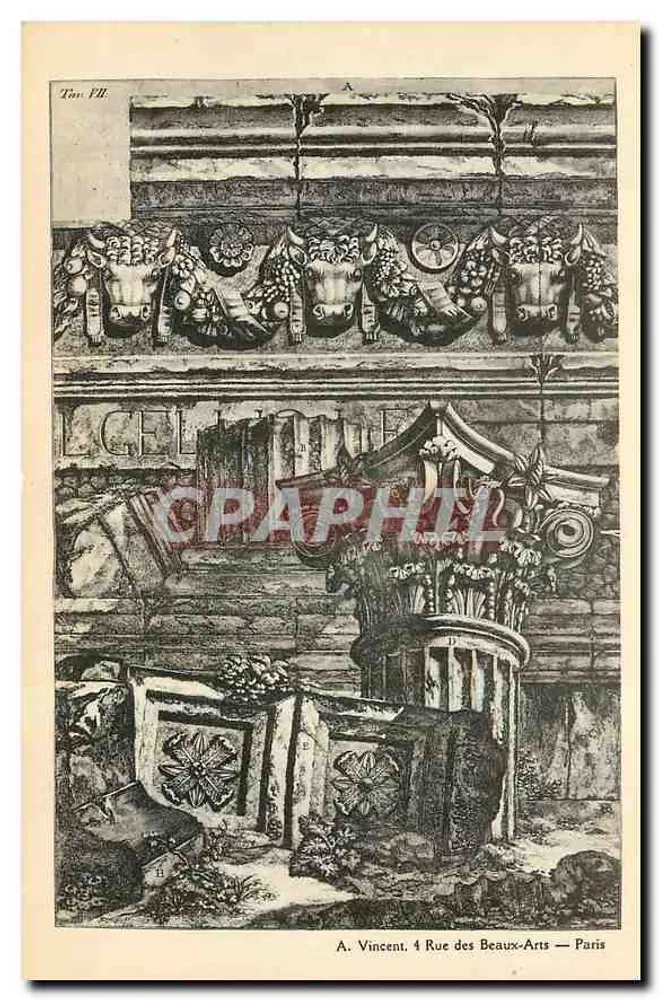 Detalle arquitectónico — ornamentos y columna — A. Vincent, 4 Rue des Beaux-Arts — París - Anverso