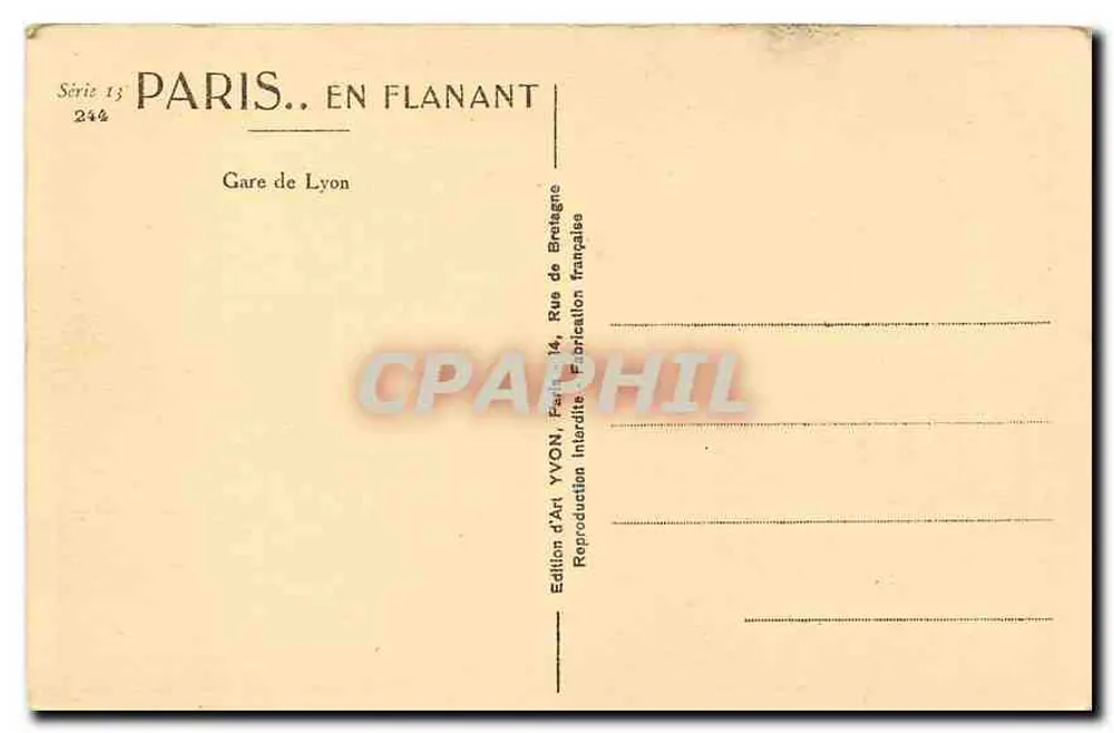 Estação de Lyon — Paris — Edição de Arte YVON, Série 13 n°24a - Verso