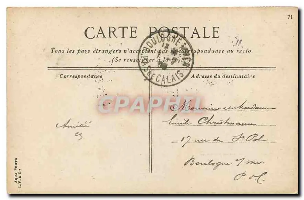 Paris - A Fonte de Médicis — editor L.Y. & Cie, n°71 - Verso
