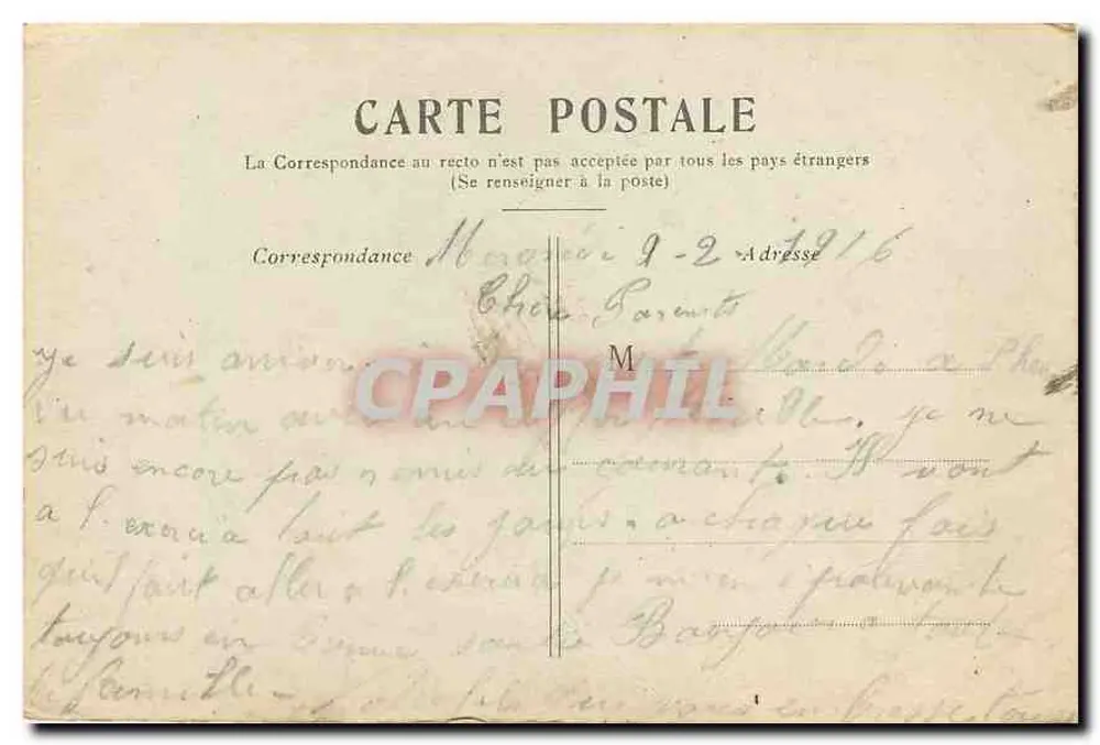पेरिस — ईफल टॉवर — पोस्टकार्ड के तारीख 1916 - पीछे