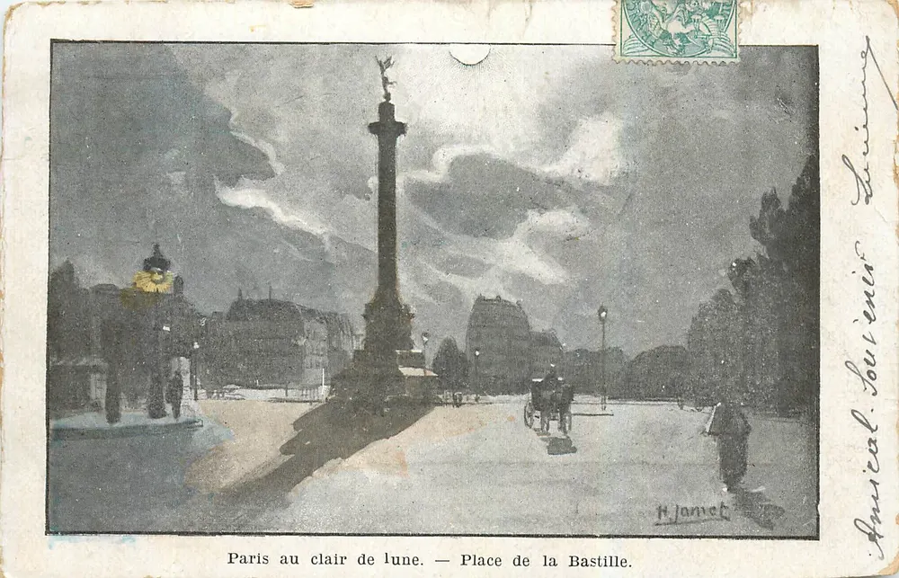 Paris sob a luz da lua — Praça da Bastilha — H. Jamet - Frente