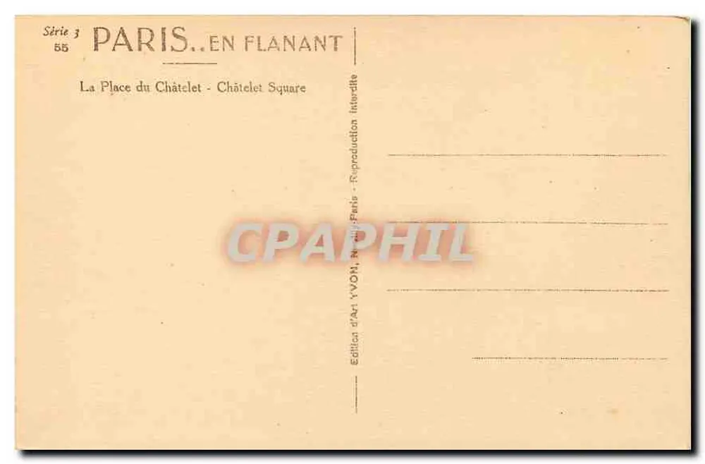 Praça do Châtelet — Paris — Edição de Arte Yvov - Verso