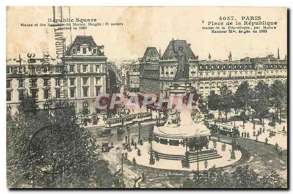 Place de la République — estátua da República por Morice, altura 21m, erguida em 1883 — editor Courant, n°4057 - Frente