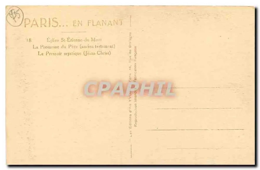 Église Saint-Étienne-du-Mont — La Promesse du Père (Ancien Testament) — Le Pressoir mystique (Jésus-Christ) — Éditions du Père, Paris - Verso