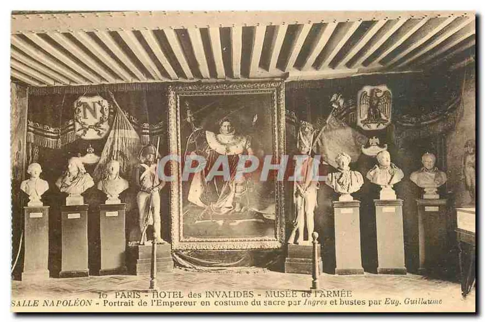 Paris - Hôtel des Invalides - Musée de l'Armée - Salle Napoléon - Portrait des Kaisers in Krönungsuniform von Ingres und Büsten von Eug. Guillaume - Vorderseite