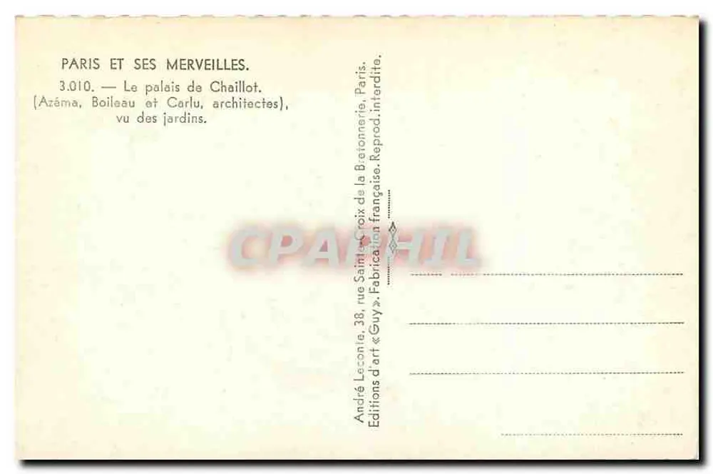 Palais de Chaillot — vu des jardins — Éditions d'art « Guy » - Verso