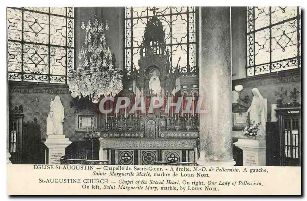 Église Saint-Augustin — Chapelle du Sacré-Cœur — statues de Sainte Marguerite Marie et Notre-Dame de Pellevoisin, marbre de Louis Noel - Recto