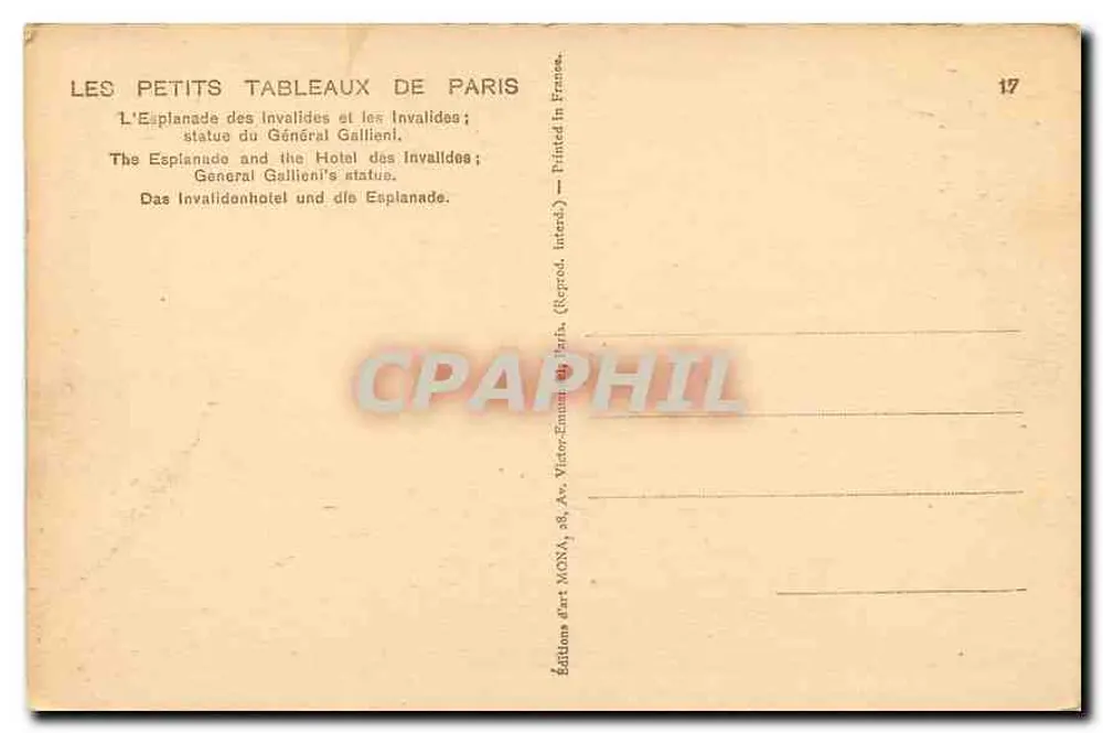 A Esplanada dos Invalidos e a estátua do Geral Gallieni — Edição Mona, n°17 - Verso