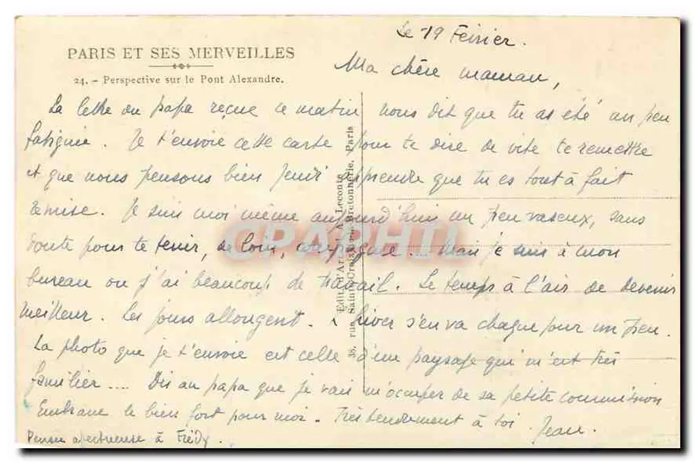 Paris et ses merveilles — Perspective sur le Pont Alexandre III — éditeur A. Leconte, Paris - Verso