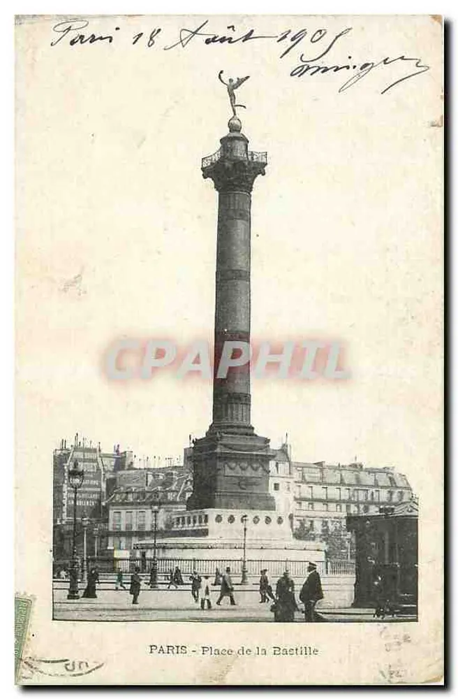 Paris - Praça da Bastilha — coluna da Bastilha com estátua, editor Carriniguy, número de série não visível - Frente