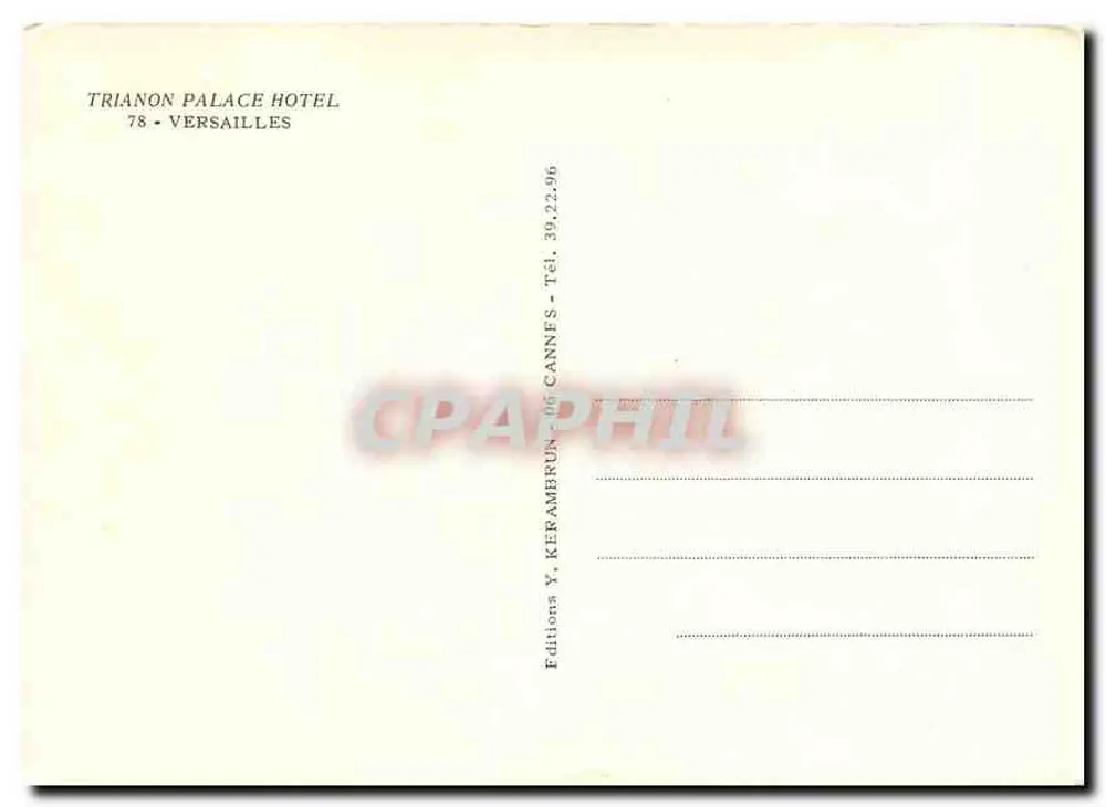 Sala de honra do Trianon Palace Hotel — Versailles — Éditions Y. Keramerun, Cannes - Verso