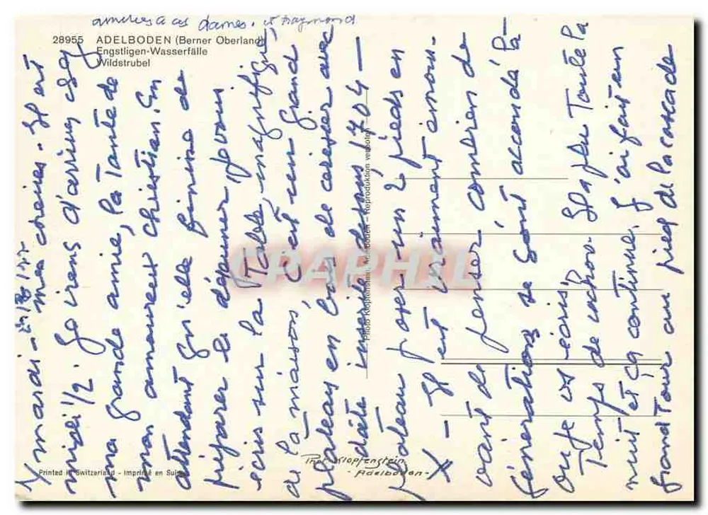 Cachoeiras de Engelgten — Wildstrubel — Impressão na Suíça - Verso