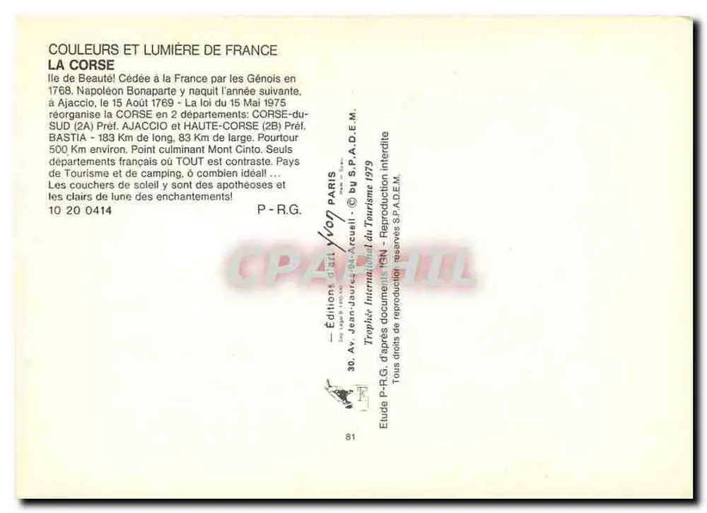 Studie zu Korsika — Éditions Internationales du Tourisme, n° 10 20 0414 - Rückseite