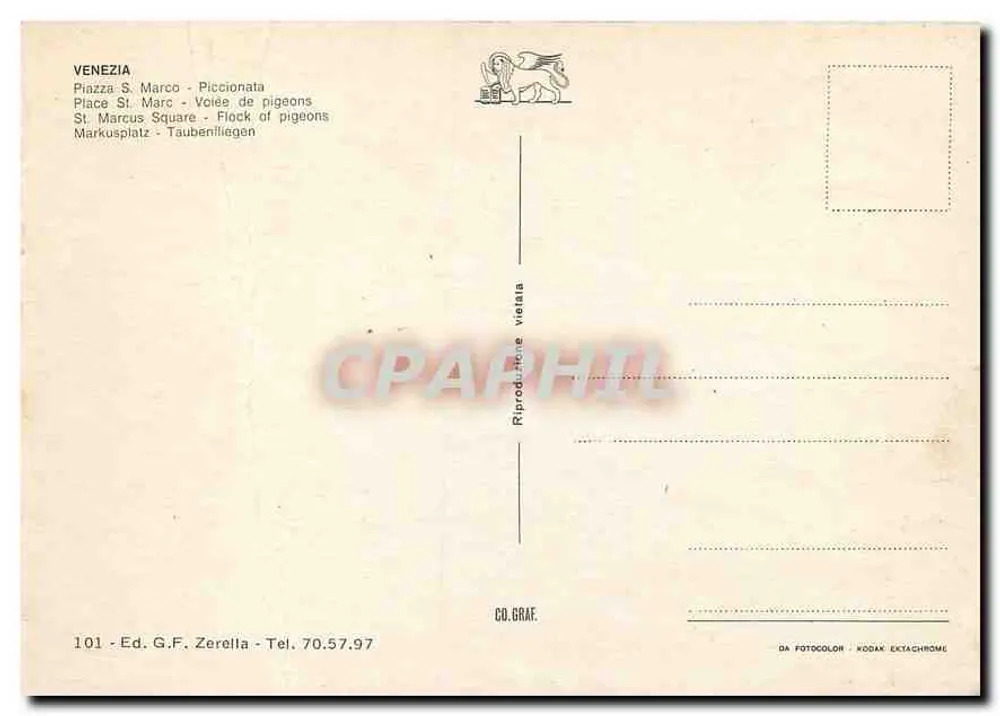Piazza San Marco — Volta de pombos — Ed. G.F. Zerella n°101 - Verso