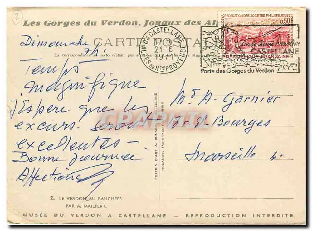 Les Gorges du Verdon, Joyaux des Alpes — Édition d'Art A. Bonneville, n°2 - Verso