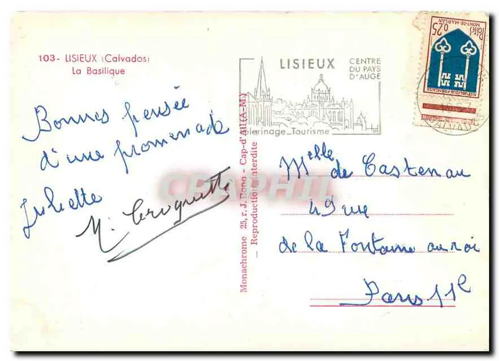 A Basílica de Lisieux — editor R. J. Bono, n° 103 - Verso