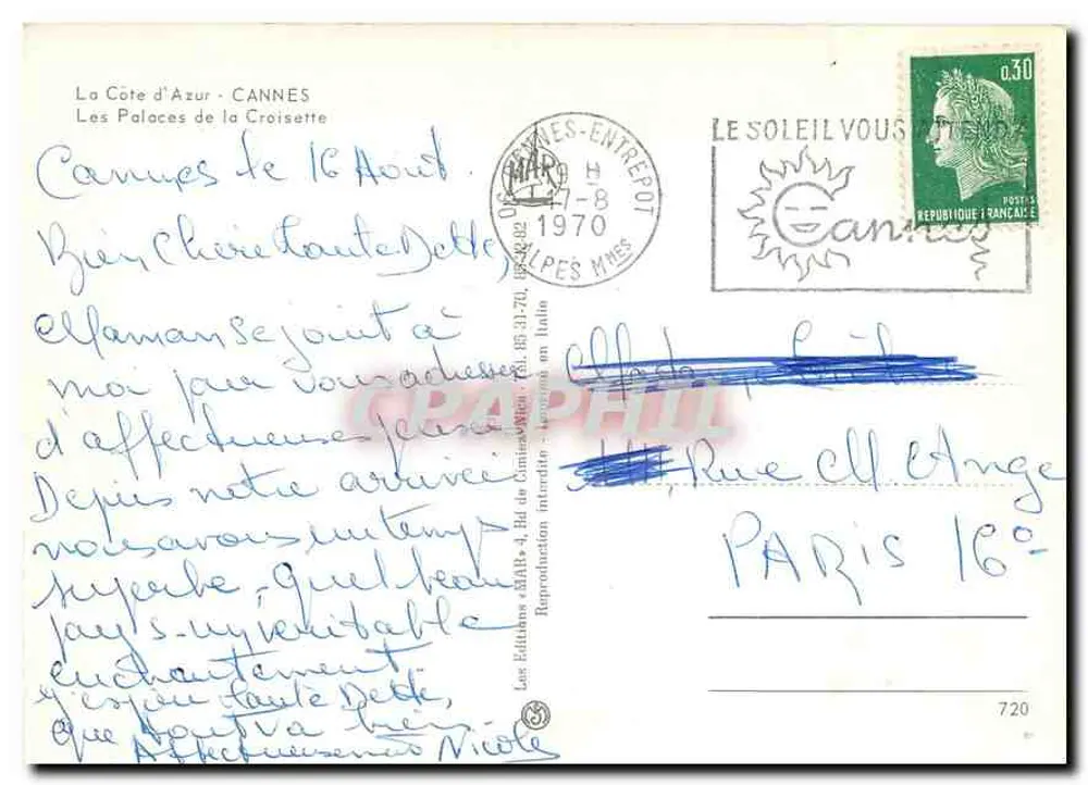 Cannes - Les Palaces de la Croisette — Les Éditions « MAB » — n°720 - Verso