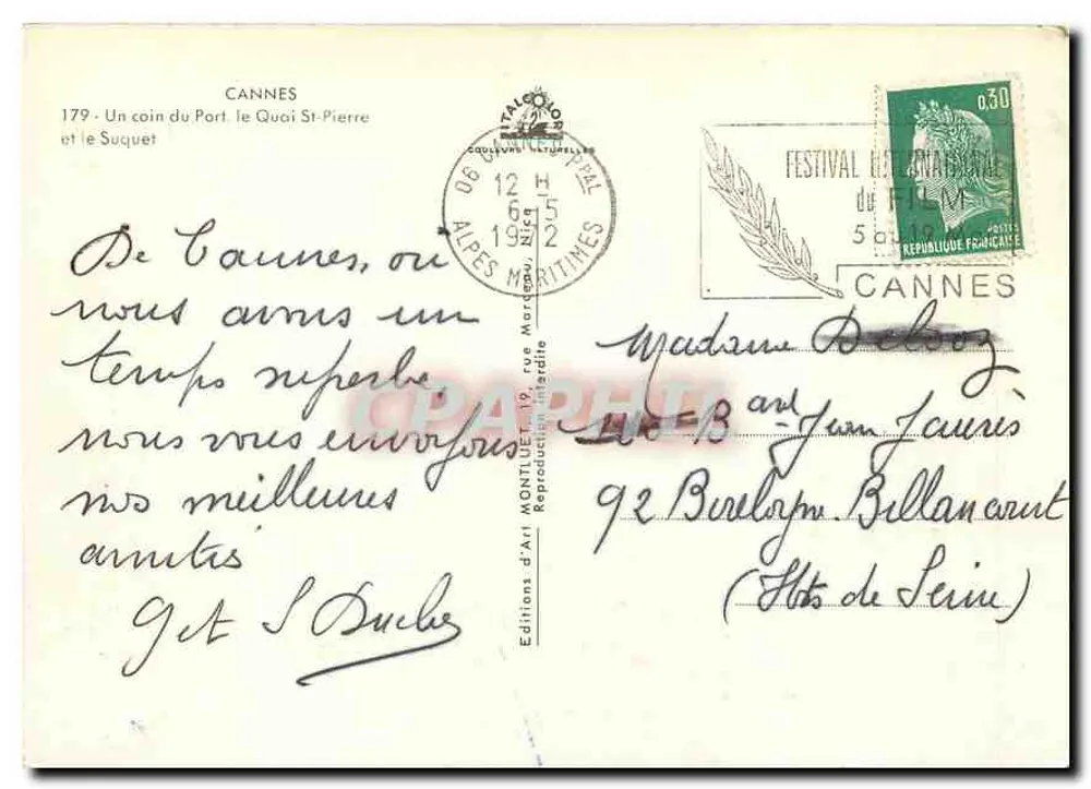 Cannes — Le Quai Saint-Pierre und der Suquet — Editions d'Art Montlot, Nr. 179 - Rückseite