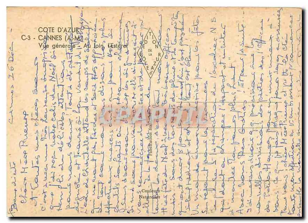 Cannes — Vue générale — Au loin, l'Estérel — Édition de la Côte d'Azur - Verso