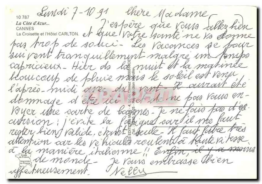 CANNES — Ansicht der Croisette und des Hotels Carlton — Éditions MAB - Rückseite