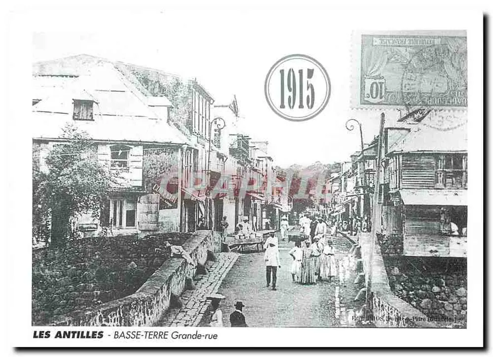 De Antillen - Basse-Terre Grande-rue — uitzicht op de hoofdstraat in 1915 — uitgegeven door P. Jourdan, Pierre (Basse-Terre) - Voorkant