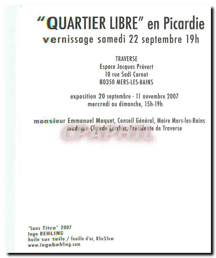 Sem Título — exposição 'QUARTIER LIBRE' na Picardia — Inge Behling - Verso