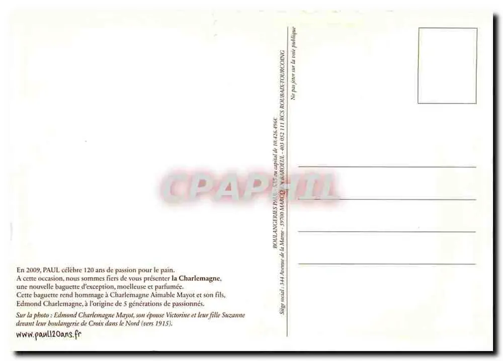 Família Mayot diante de sua padaria — Paul, empresa de qualidade fundada em 1889 - Verso