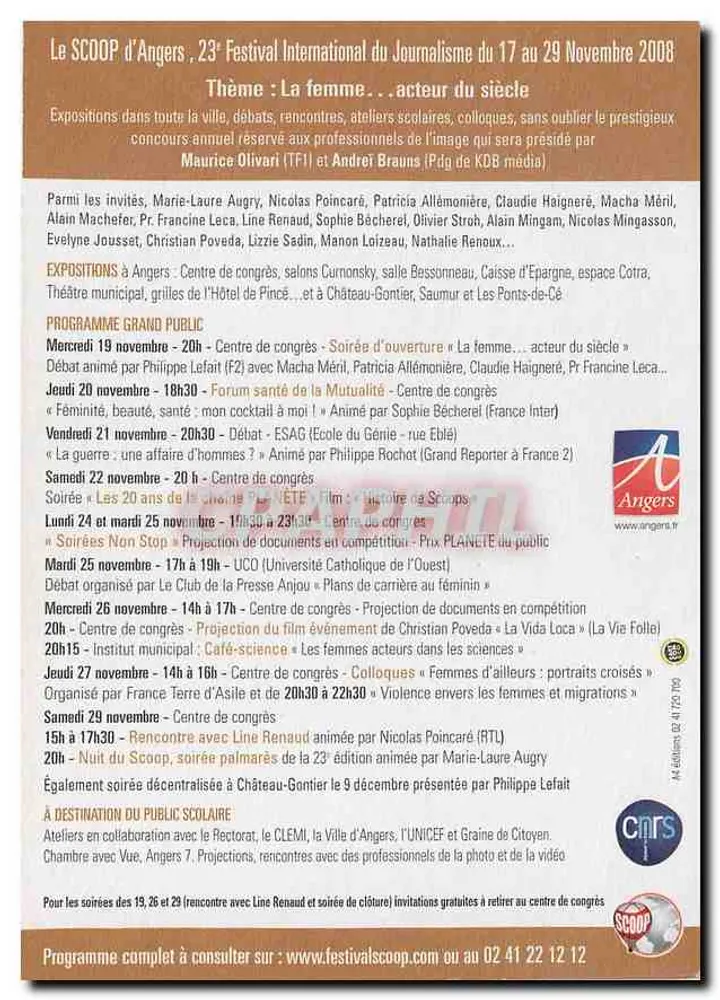 Internationaler Journalisten-Festival — Angers — 17-29 November 2008 — Ausgabe Le Scoop - Rückseite