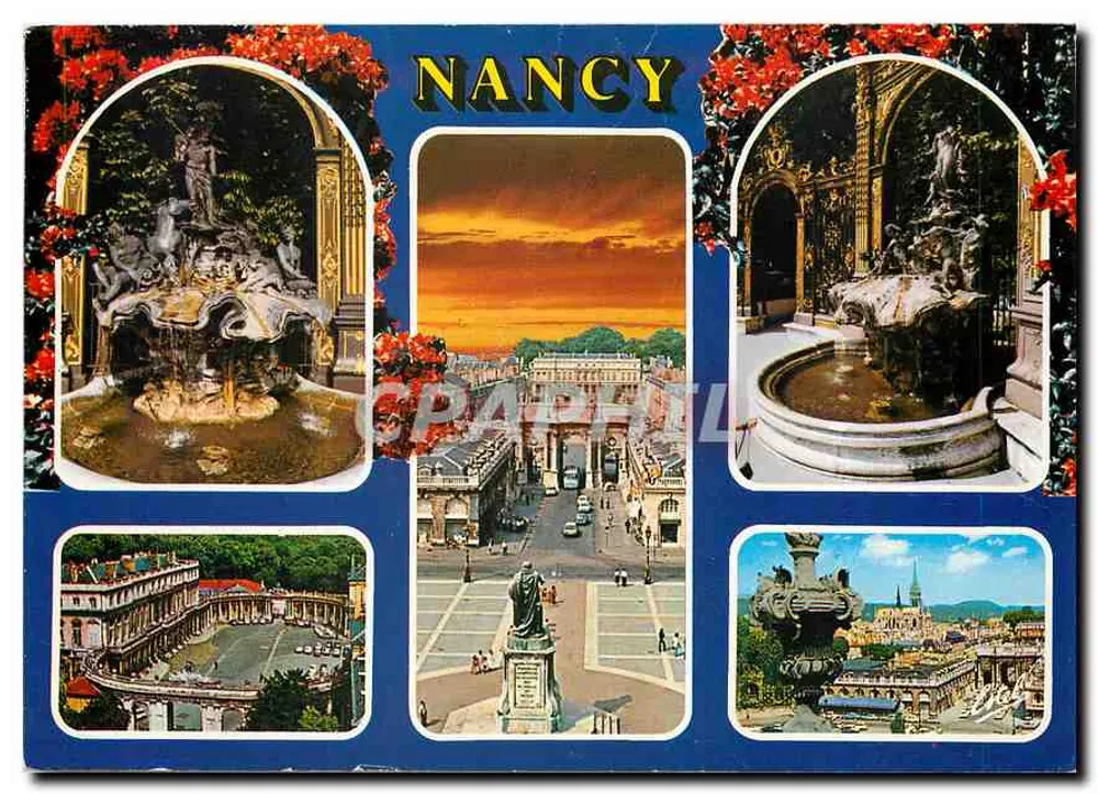 NANCY — vista panorâmica com fontes e monumentos — Éditions LECOTNE - Frente