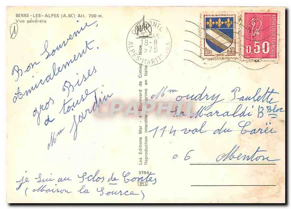 Berre-les-Alpes — Vista geral — Les Editions du Colos de Contes, n°3784 - Verso