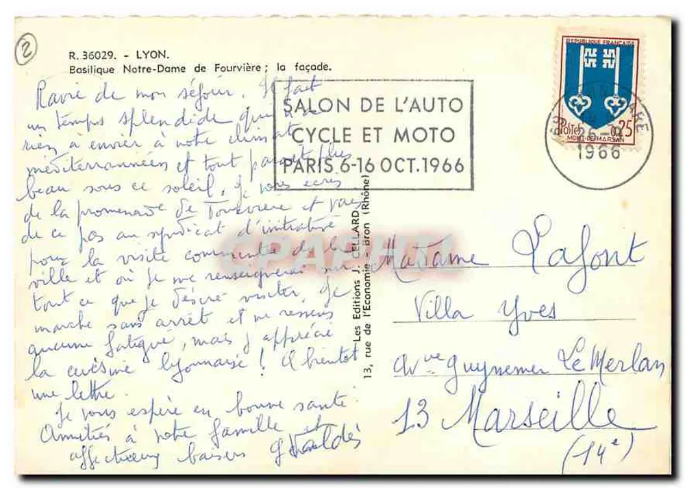 Basílica Nossa Senhora de Fourvière — Lyon — Edições J. Ellard, n° R.36029 - Verso