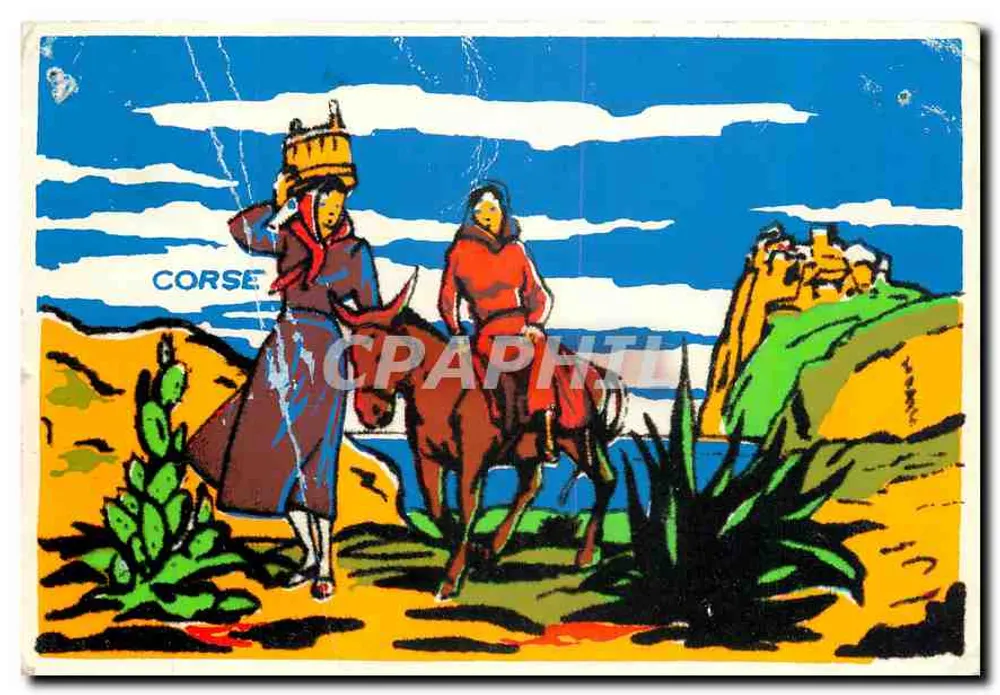 Corse — Scène de paysage côtier avec cavalier et marchand — éditeur non visible - Frente