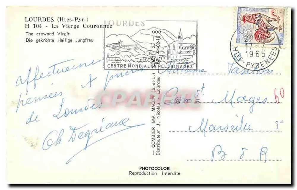Lourdes — La Vierge Couronnée — Cim - Verso