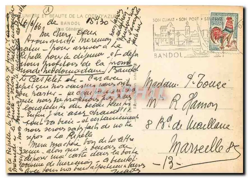 BANDOL — Allgemeiner Blick — Vintage Postcard/Antike Ansichtskarte - Rückseite