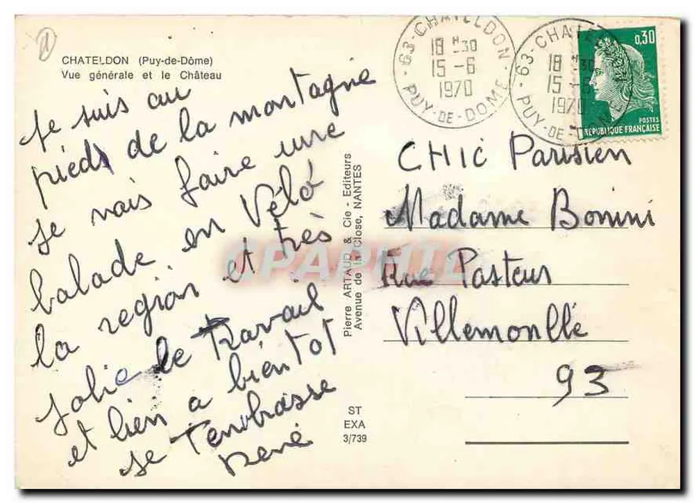 Châteauneuf (Puy-de-Dôme) — general view and the castle — Pierre Artaud & Cie, Nantes - Back