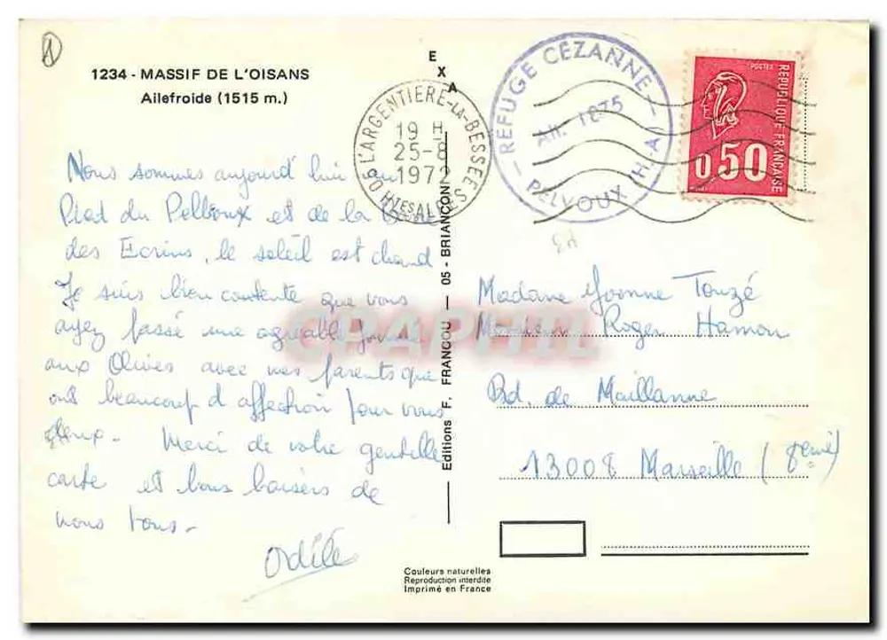 Massif de l'Oisans — Aillefroide (1515 m.) — Edições F. Francou - Verso