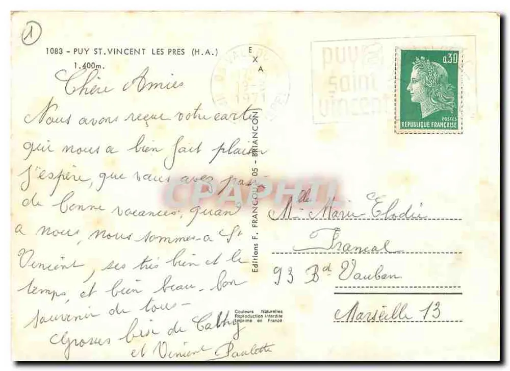 Igreja de Puy-Saint-Vincent — Les Prés (H.A.) — Éditions F. FRANÇOIS - Verso