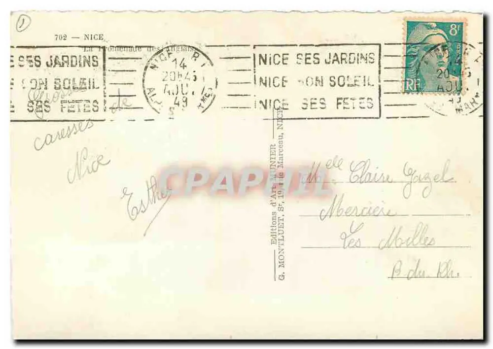 Vista da Promenade des Anglais em Nice — editor G. Montluel, n°702 - Verso