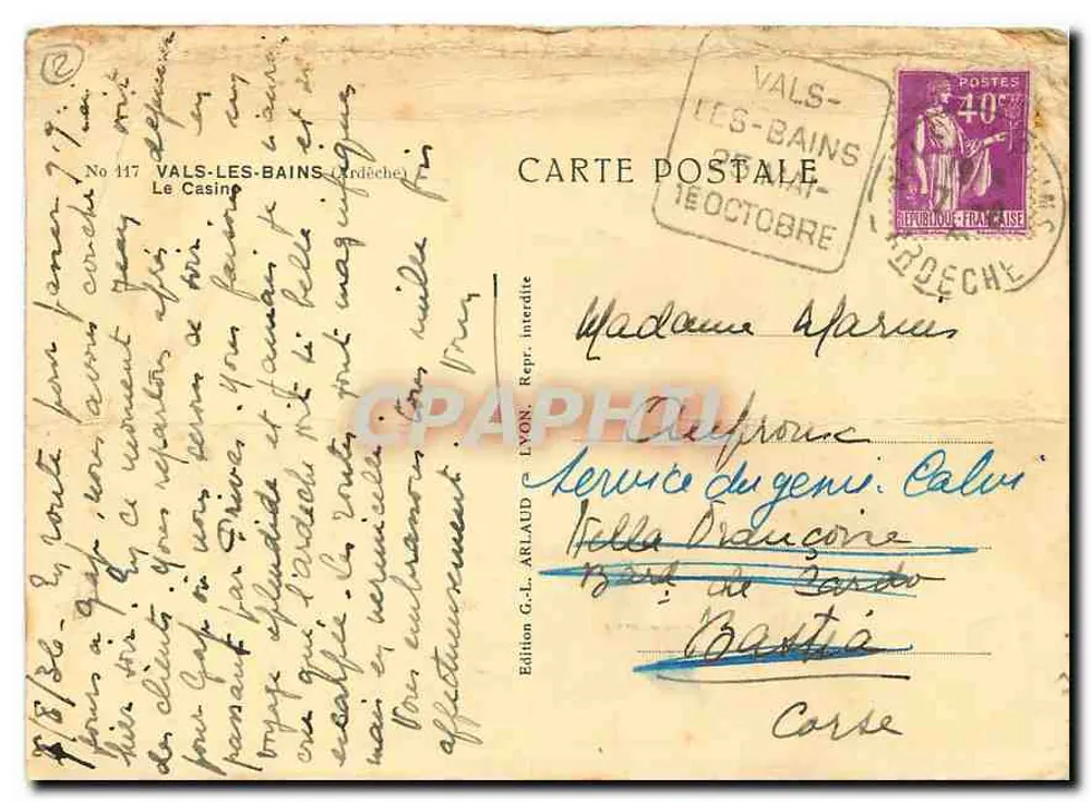 Valsa-Les-Bains — Le Casino — Edition G.-L. Arlaud, n° 417 - Verso