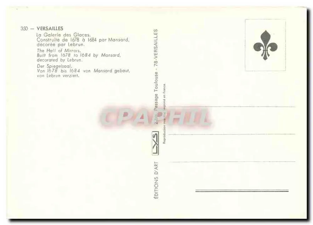 Galeria das Glaces — Versailles — Edições d'Art - Verso