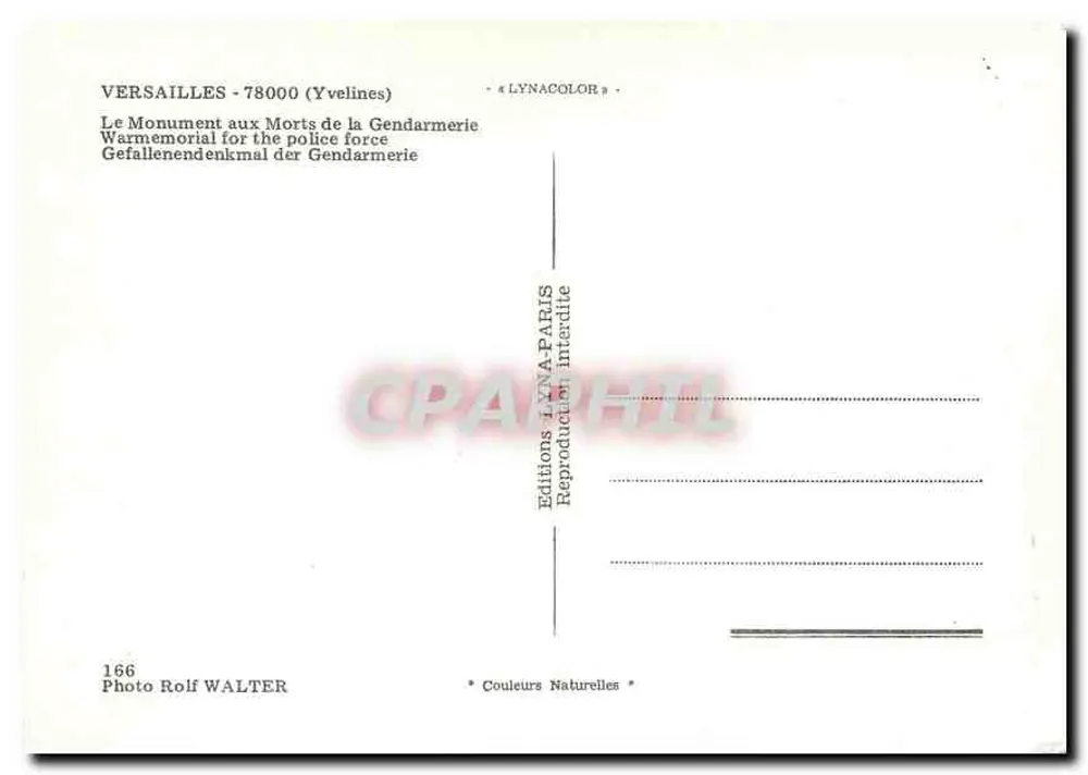 Versailles - Gedenkstein für die Toten der Gendarmerie — Éditions YNA-PARIS, Nr. 166 - Rückseite