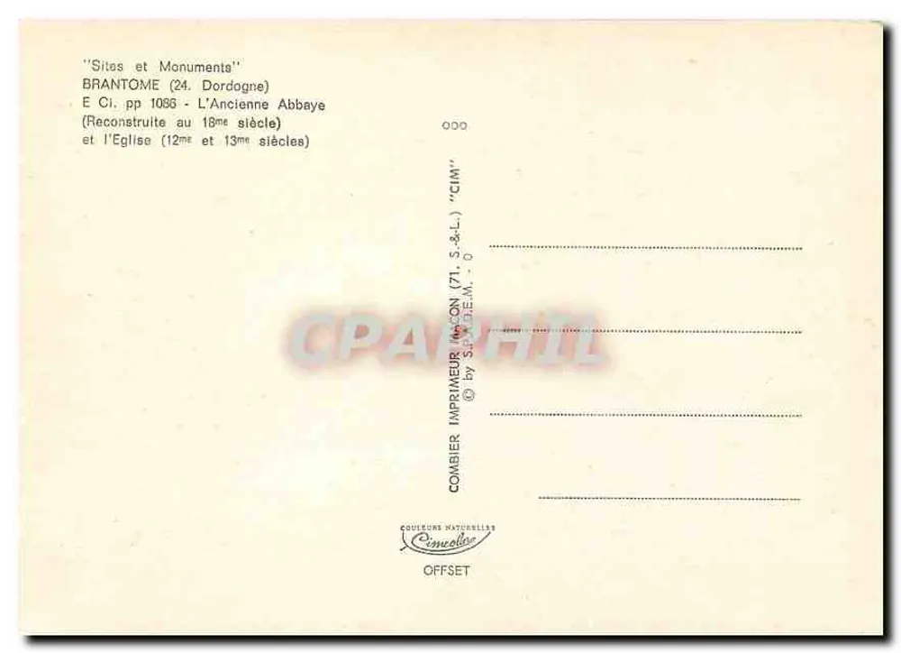 Brantôme — La antigua abadía y la iglesia — Editor Combier (Macon) - Reverso