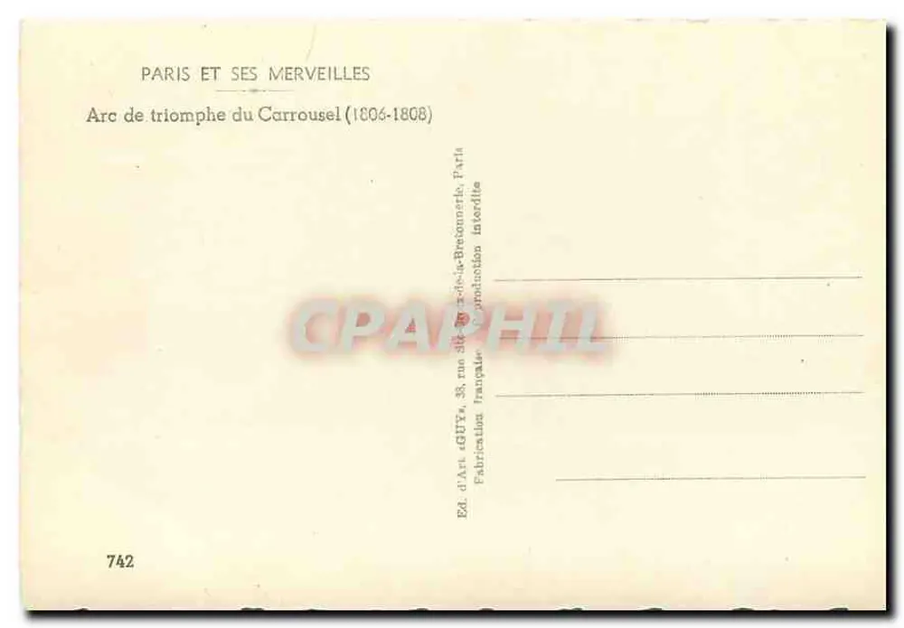 Arc de triomphe du Carrousel — Paris — Éd. d'Art GUY, n° 742 - Verso