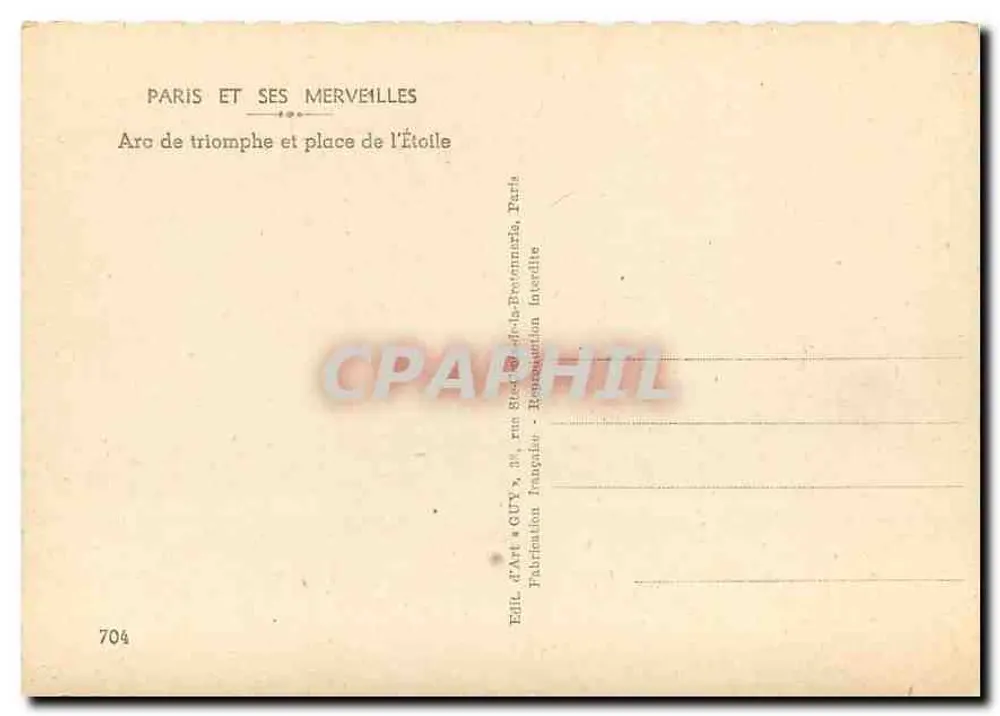 Arc de Triomphe — place de l'Étoile — Édition GUY - Verso