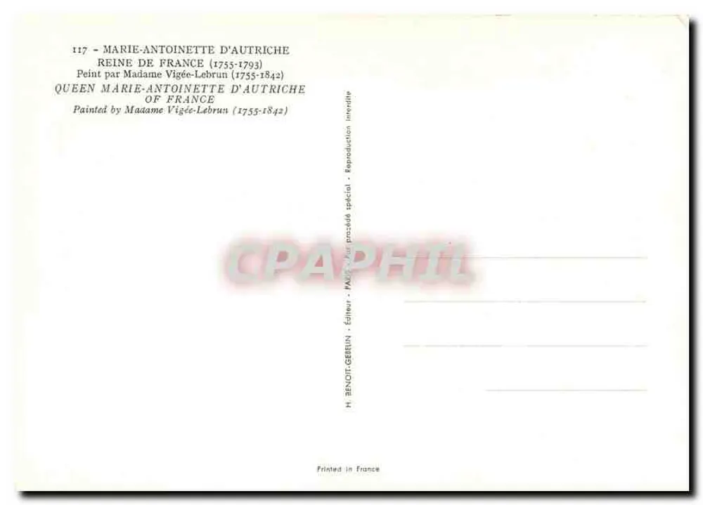 Marie-Antoinette von Österreich — Königin von Frankreich — H. Benoit-Grelin, Nr. 117 - Rückseite