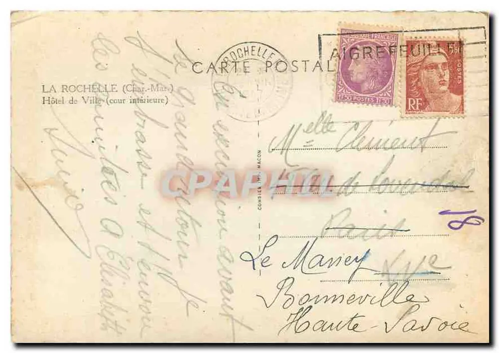 La Rochelle (Charente-Maritime) — Hôtel de Ville (cour intérieure) — Carte postale - Verso