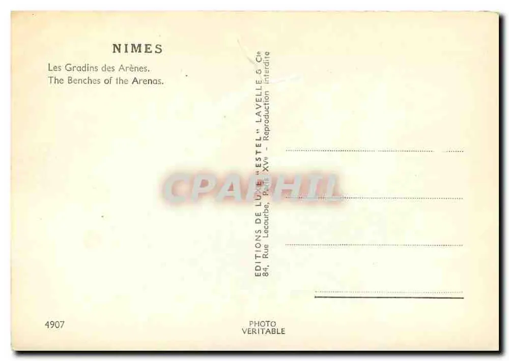 Nîmes — Os Gradins das Arênes — Éditions de Luxe Lavelle & Cie - Verso
