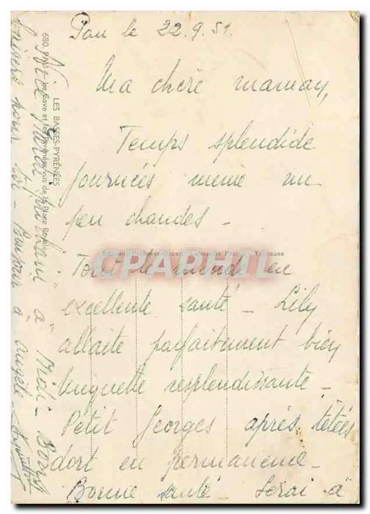Ansicht der Pyrenäen - Pic du Midi d'Ossau, Pic d'Aule, Pic de Sesques — Verlag: Les Bases Pyrénées, Toulouse - Rückseite